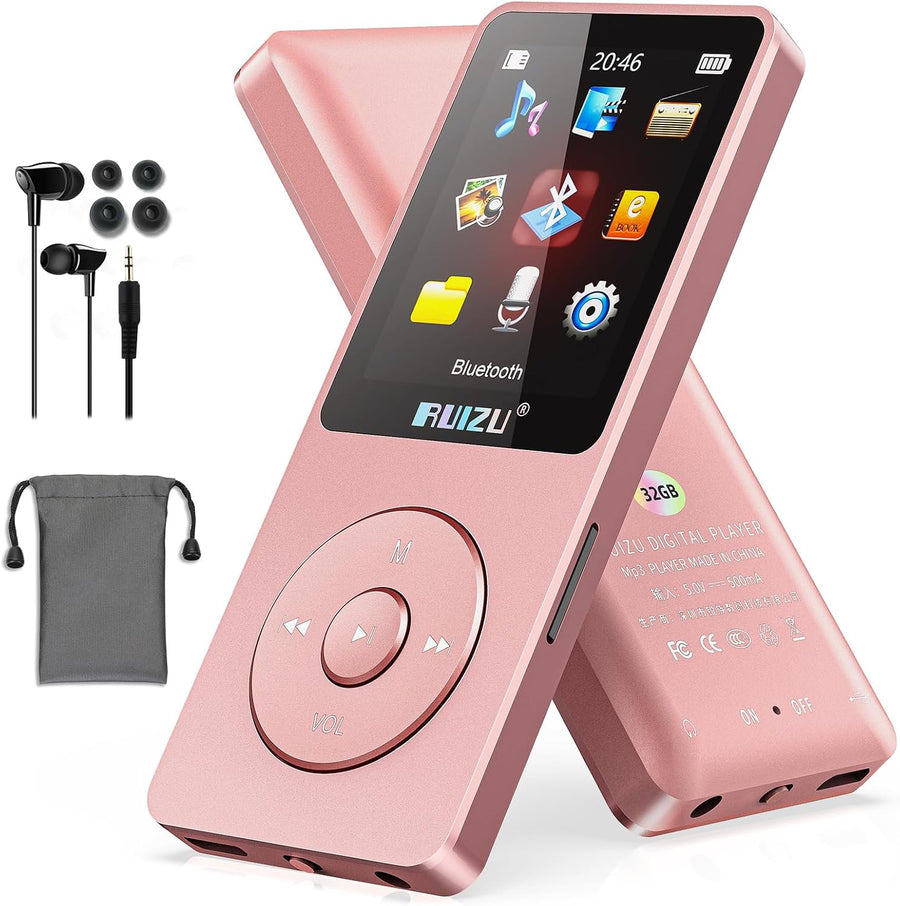 Lecteur MP3 64Go Bluetooth 5.3 Portable avec Touches Physiques | 30g ultra léger, écran 1,8", jusqu'à 80h de lecture, extension MicroSD 128Go pour musique au quotidien