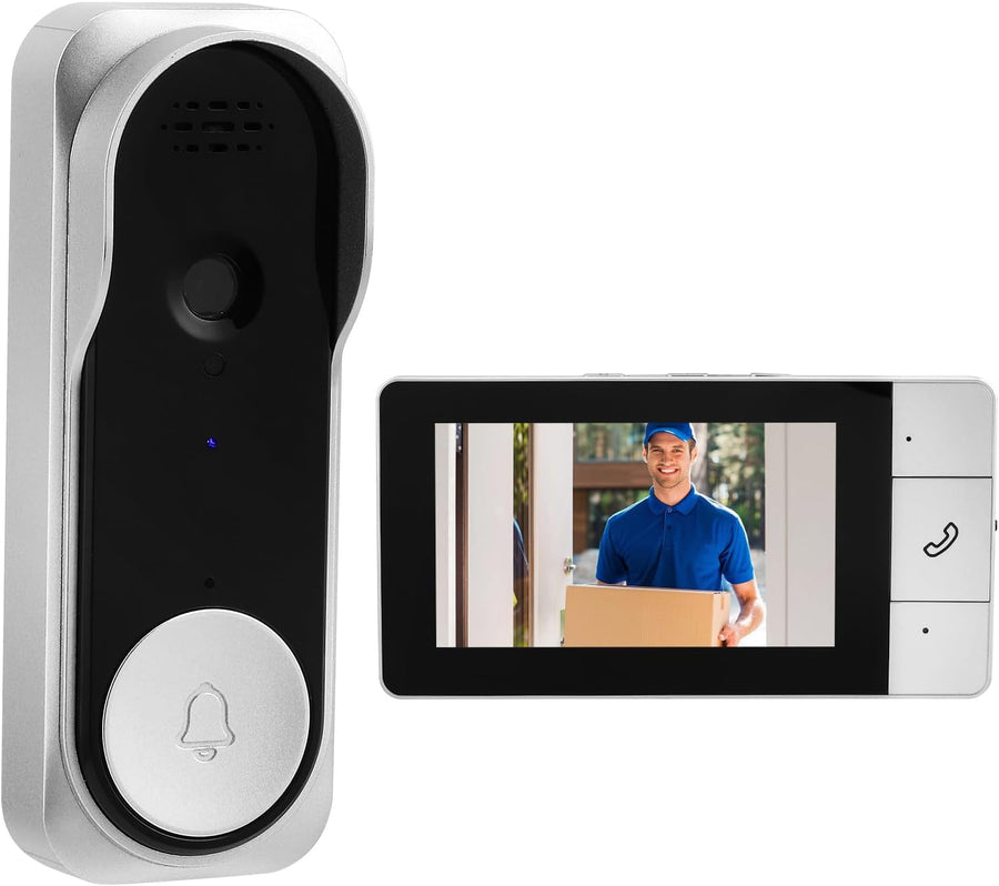 Sonnette sans Fil avec Caméra, Visiophone Vidéo Extérieur, sonnette vidéo étanche IP65 1080p avec Écran 4.3", angle de vision HD 360°, Audio bidirectionnel, vision nocturne, sans APP,sans WiFi
