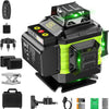 Niveau Laser Chantier Autonivelant 360° x 4, Lazer Niveaux 4D 16 Lignes Laser, Autonivellement et Mode Pulsé Extérieur, 2 x Batterie, Nivellement Automatique, Support Rotatif, Télécommande