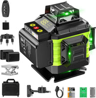 Niveau Laser Chantier Autonivelant 360° x 4, Lazer Niveaux 4D 16 Lignes Laser, Autonivellement et Mode Pulsé Extérieur, 2 x Batterie, Nivellement Automatique, Support Rotatif, Télécommande