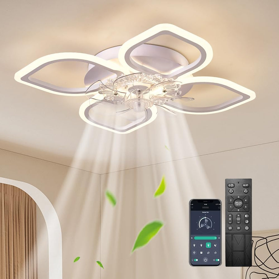 Ventilateur de plafond avec éclairage LED 68 cm, blanc - 6 vitesses, lampe de plafond à intensité variable pour salon et chambre, éclairage et ventilateur commutables séparément