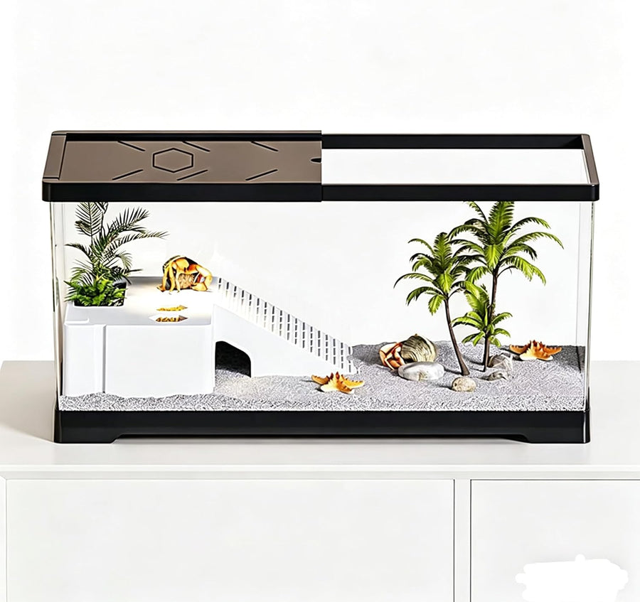 Aquarium 24" x 10" x 11", Terrarium pour Reptiles de 11 gallons avec Zone ensoleillée et Drainage au Sol, Habitat pour Jeunes Tortues, écrevisses, crabes, Amphibiens