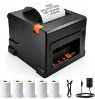 Imprimante de reçus 80 mm - Imprimante d'étiquettes d'expédition - USB & Bluetooth & LAN - 220 mm/s - Avec 5 rouleaux de papier - Pour restauration et vente au détail, prise en charge ESC/POS
