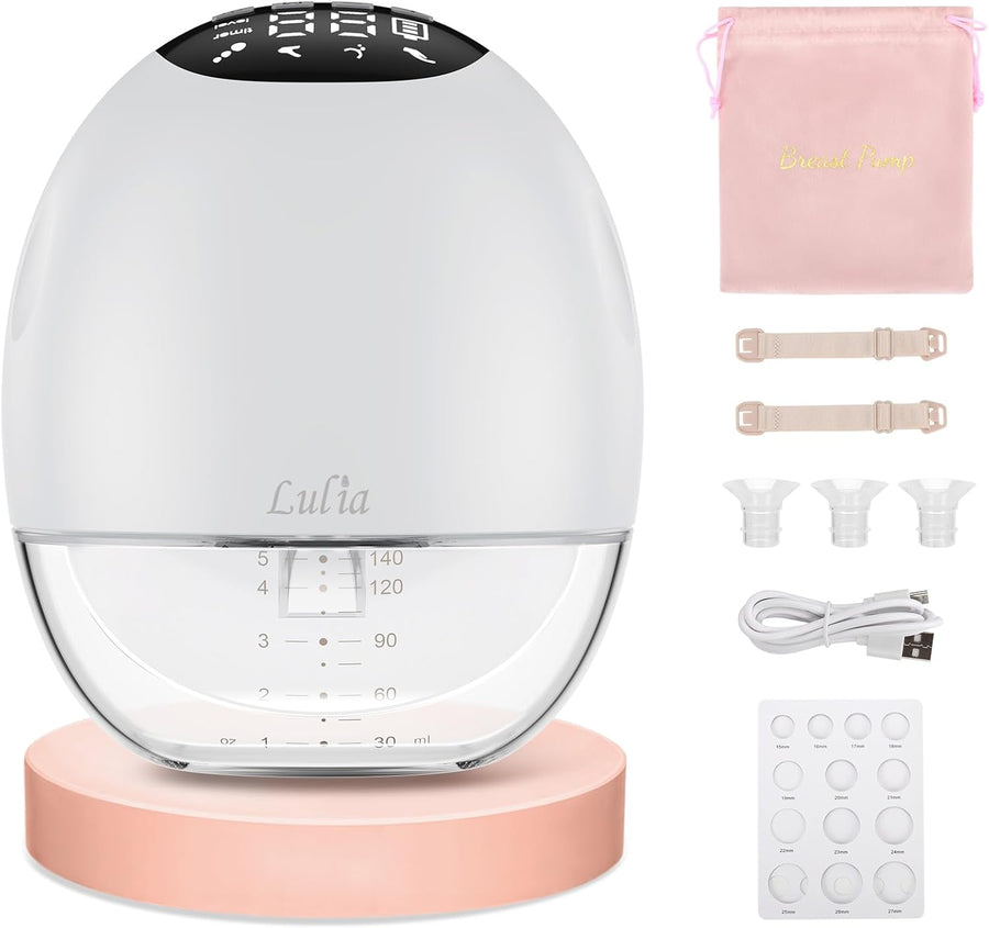 Tire Lait Electrique Main Libre, 4 Modes & 9 Niveaux, 380mmHg Aspiration Puissante, Tire Lait Portable avec Affichage LED, Sans BPA, avec Bride de 17/19/21/24 mm