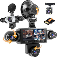 Dashcam 360° 5 Canaux 1080P Carte SD 64 Go Avant Arrière Intérieur. G-Sensor. Vision Nocturne. Grand Angle. Enregistrement en Boucle