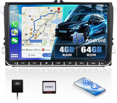 Autoradio Android 2+64G avec Écran pour VW Passat B6 B7 2005-2014 CarPlay Sans Fil Android Auto, 2Go+64Go, 9