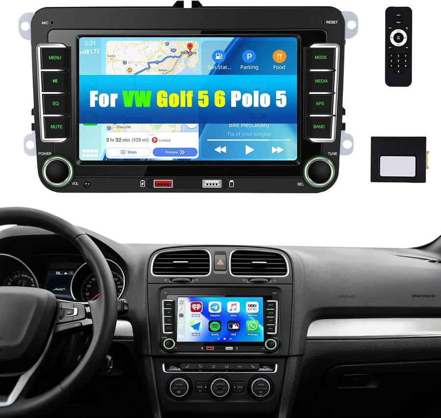 VW Golf 5 CarPlay Autoradio pour VW Golf 6 Polo avec Android Auto, 7'' IPS Ecran Tactile 2 Din Poste Radio Voiture pour Golf 5 avec Bluetooth AM/FM/RDS Mirror Link Deux Ports USB SWC + Canbus