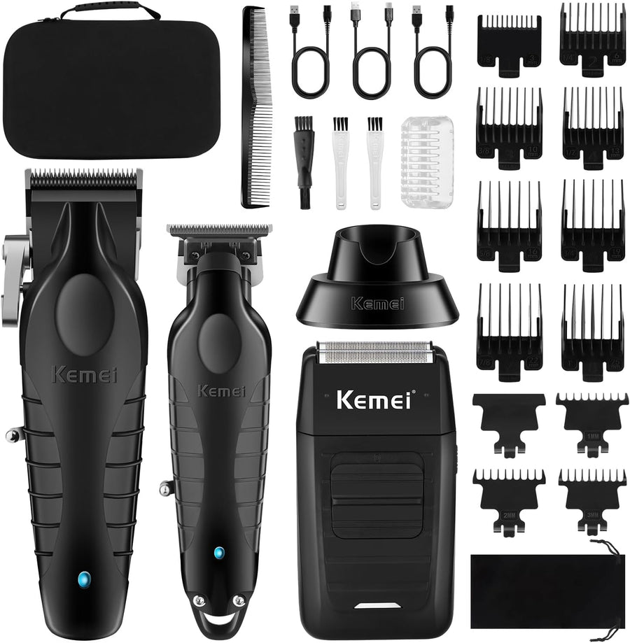 Tondeuse à cheveux professionnelle pour homme, tondeuse à cheveux sans fil et rasoir en aluminium, tondeuse de barbier avec grande batterie de 2500 mAh, type R réglable, base de charge