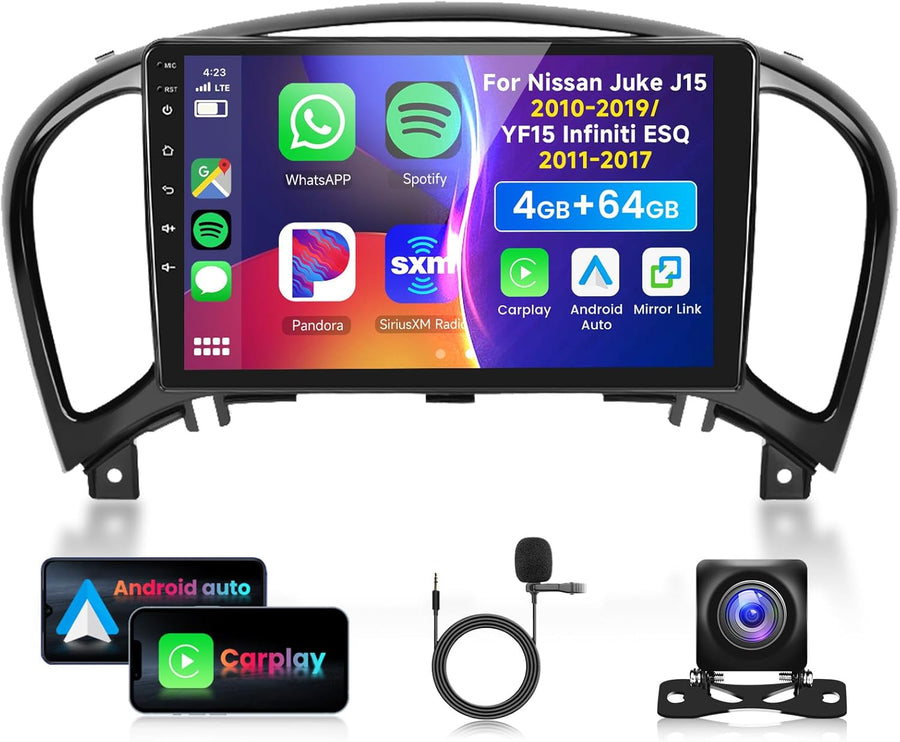 Autoradio 9" 4G+64G Bluetooth pour Nissan Juke J15 2010-2019/ YF15 Infiniti ESQ 2011-2017 Vito Viano Sprinter,Carplay Android Auto,DSP,EQ,1280 x 720,WiFi GPS,RDS/FM,caméra de recul AHD