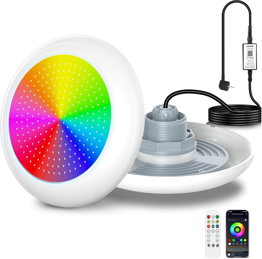 Projecteur Piscine LED 25W avec Filetage 2", 12V RGB Spot pour Piscines Hors-Sol Acier, Contrôle APP et Dimmable, Étanche IP68 Eclairage Lampe Remplie Résine pour Piscines avec Câble 9,5 m