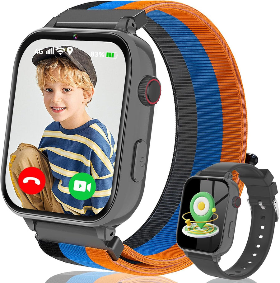 Montre Connectée Enfant GPS 4G, Montre Intelligente Pour Enfants Fille Garçon avec Appels/Vidéo/Voix Chat, SOS, WiFi, Mode École, Réveil, Podomètre, Jeux, Montre Telephone Enfant