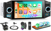 Carplay Autoradio 1 Din avec sans Fil Android Auto Bluetooth FM/AM/RDS, 5 Pouces Écran Tactile Autoradio avec iOS/Android Mirror Link EQ/USB/Type C Commande au Volant Caméra de Recul