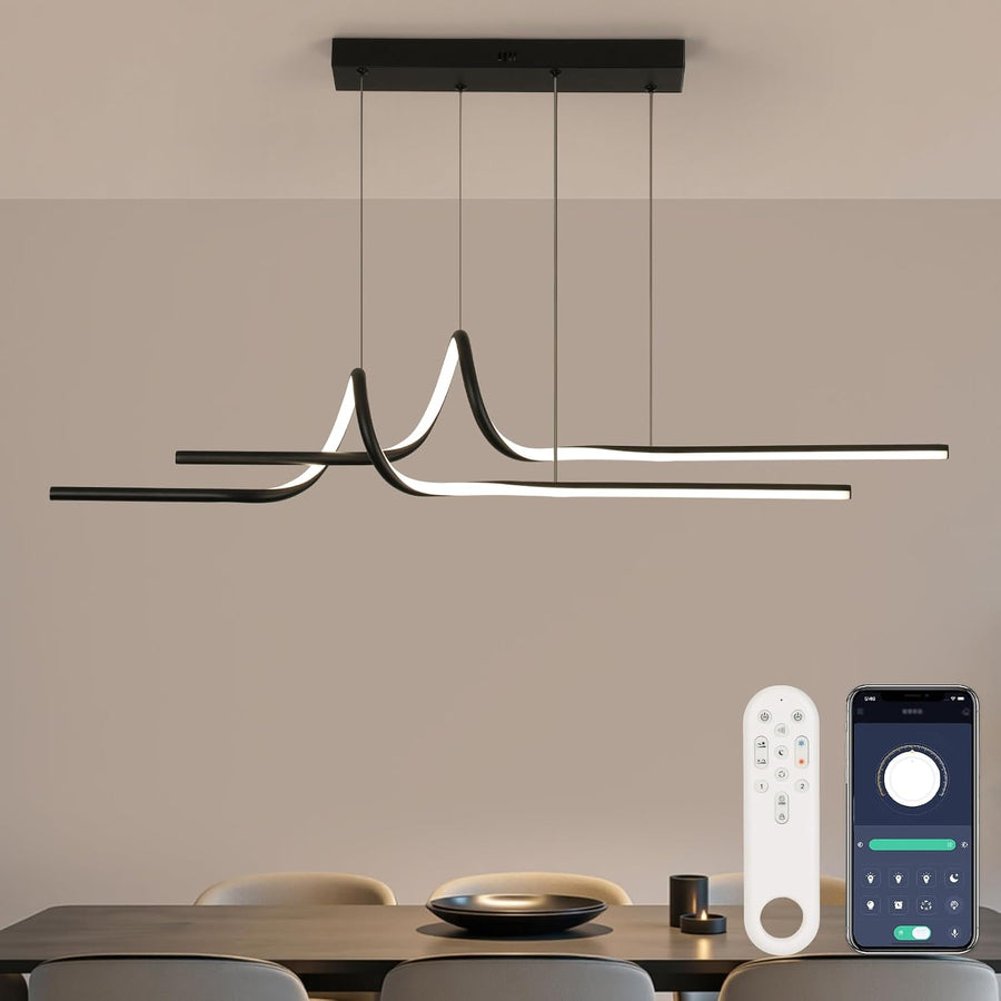 Suspension LED Table à Manger 100 cm, Dimmable, APP et Télécommande [Classe énergétique E] Suspension Moderne, Lampe Réglable en Hauteur pour Table à Manger et Bureau, 3000–6500K, 36W