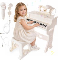Jouet Piano Enfant, Piano Numérique 37 Touches pour Enfants avec Tabouret & Microphone, Piano Electronique Portable avec Microphone