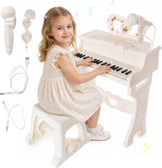 Jouet Piano Enfant, Piano Numérique 37 Touches pour Enfants avec Tabouret & Microphone, Piano Electronique Portable avec Microphone