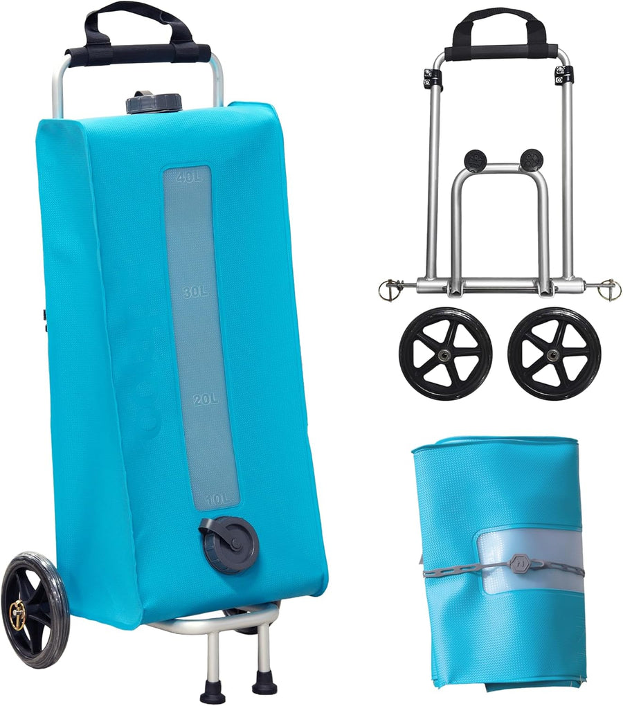 Porte-Eau Douce avec Chariot 40L – Réservoir d'eau Peu encombrant pour caravanes et Camping-Cars sans BPA – Compatible avec Flexipipes
