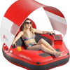 Tube de rivière gonflable de 116,8 cm avec auvent pare-soleil amovible, tube flottant robuste pour adultes, repose-jambes et dossier ergonomiques, sac imperméable et porte-gobelets ROUGE