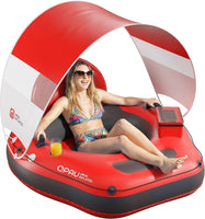 Tube de rivière gonflable de 116,8 cm avec auvent pare-soleil amovible, tube flottant robuste pour adultes, repose-jambes et dossier ergonomiques, sac imperméable et porte-gobelets ROUGE