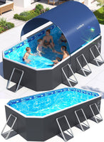 Piscine Rectangulaire Tubulaire avec Auvent, Piscine hors sol Pliable Grande, Metal Frame Piscine Tubulaire Épaissi, Facile à Ranger&Épuisement Piscine pour Jardin et Famille,228 x 127 x 50 cm