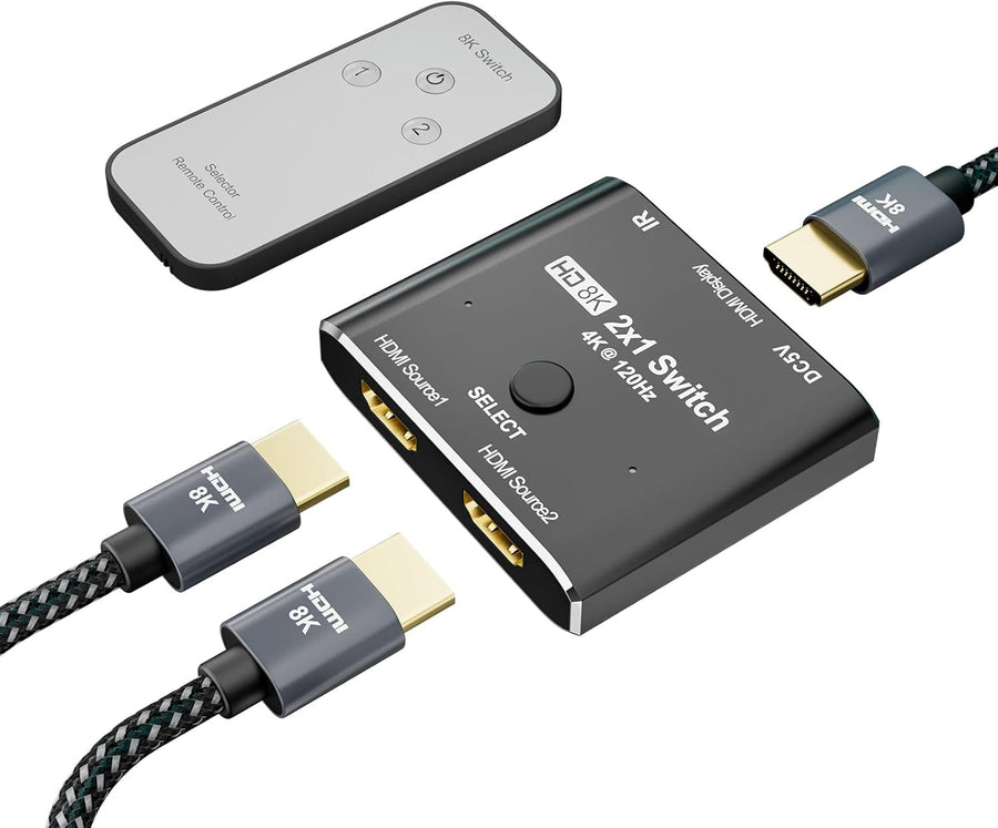 HDMI 2.1 8K interrupteur directionnel 2 in 1 out avec télécommande 8K@60Hz 4K@120Hz Convertisseur haute vitesse 48gbps