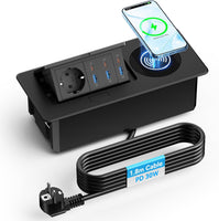 Alpheus Prise Encastrable Plan de Travail, Charge sans Fil 15W, USB-C1 30W 3 USB-C, 3 USB-A, 1 Prise Secteur, Câble 1,8m, pour Bureau, Table de Réunion, Plan de Travail et ilot de Cuisine,10A/2500W