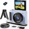 Appareil Photo Numérique 4K Compact 2,8" Écran Pivotant 180° Bleu Zoom 16X, batterie 1500mAh, Camera Vlog, Carte TF incluse