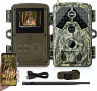 Caméra de chasse 64 MP 4K avec vision nocturne Wi-Fi et Bluetooth, détecteur de mouvement pour chasse, forêt, surveillance et recherche, vidéo avec enregistrement son, protection par mot de passe