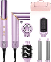 Brosse soufflante 6-en-1 & sèche-cheveux ionique, moteur haute vitesse 110 000 tr/min avec boucleurs automatiques, embouts amovibles et poignée rotative 90° pour sécher, boucler, lisser et volumiser
