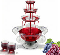 Fontaine de Fête 3 Niveaux avec LED et 5 Verres, pour Vin Rouge Jus Punch 4L Fontaine à Boissons Électrique, Réutilisables Fontaine à Vin Rouge pour Pubs, Fêtes à la Maison et Fêtes d'Anniversaire