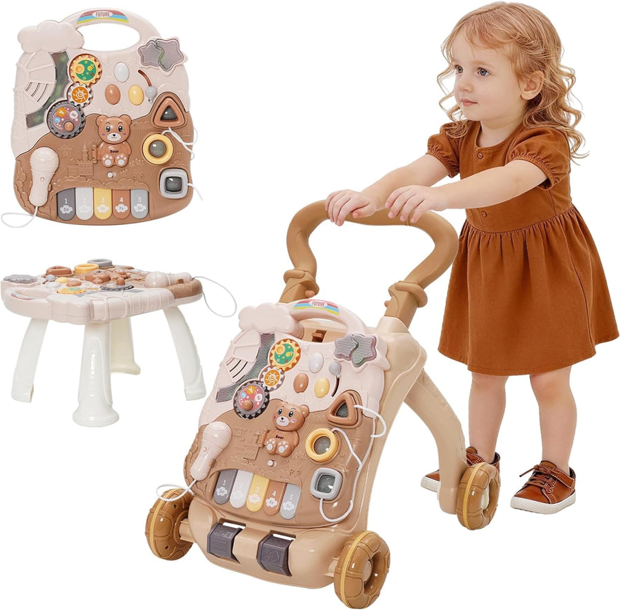 Trotteur Bebe Enfants,Jouet 3 En 1 Pousser pour Bébé avec Musique,Trotteur Marche Détachable avec Vitesse Réglable et Table Activité d'éveil,Chariot de Marche