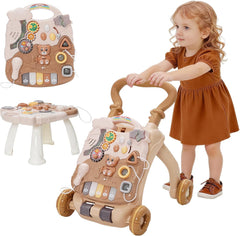 Trotteur Bebe Enfants,Jouet 3 En 1 Pousser pour Bébé avec Musique,Trotteur Marche Détachable avec Vitesse Réglable et Table Activité d'éveil,Chariot de Marche