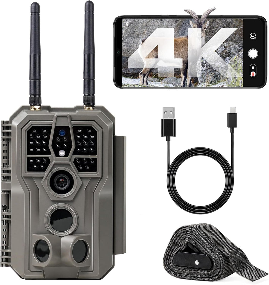 GardePro E8 2.0 4K Camera de Chasse WiFi, Portée WiFi de 50 Mètres 64MP H.265 Caméra de Chasse Connectée Telephone, Camera Vision Nocturne Animaux Exterieur, IR Invisible No Glow 940nm, IP66