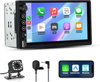 Autoradio 2 DIN Universel avec CarPlay & Android Auto sans Fil Bluetooth, GPS, FM, USB, Type-C, Commandes au Volant, Écran Tactile