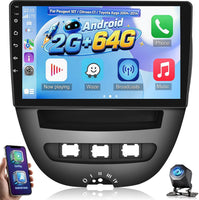 Autoradio 2+64 Go pour Peugeot 107 / Citroën C1 / Toyota Aygo (2004-2014). Compatible CarPlay, Android Auto, vidéo en ligne, navigation GPS et commandes au volant. 40 thèmes d'interface