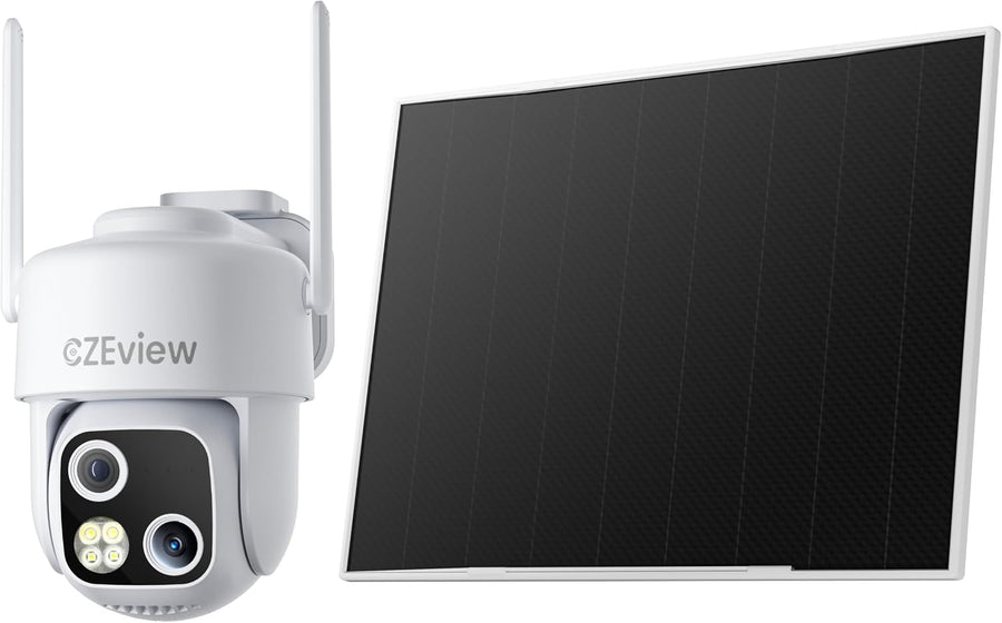 Camera 3K Surveillance WiFi Extérieure Solaire sans Fil, 18x Zoom, Double Objectif, Enregistrement Vidéo Continu, 360°PTZ, Suivi Automatique, Détection 30m, Vision Nocturne, IP65, 2.4GHz