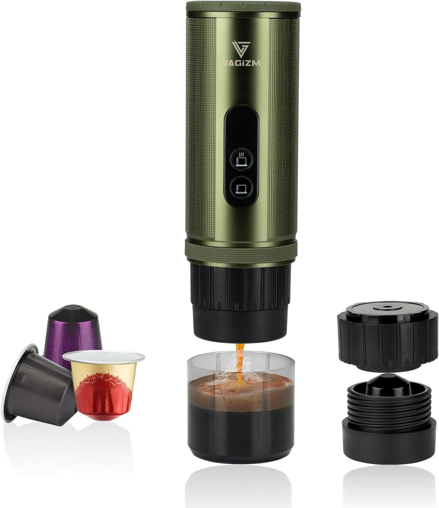 Machine à expresso portable 12V: cafetière de voyage avec chauffe rapide et batterie de 15000 mAh – Jusqu’à 8 tasses pour le camping, les voyages et la conduite en voiture GRIS