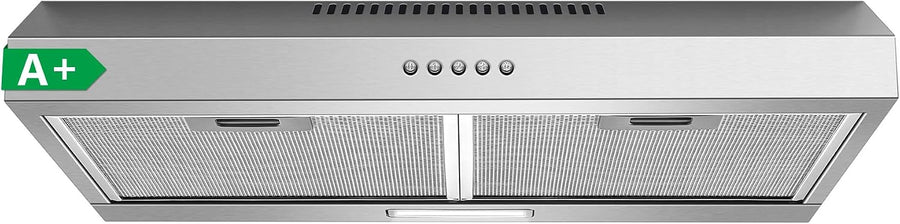 Hotte Aspirante 60 cm Encastrable, 250 m³/h Hotte de Cuisine Slim, 3 Vitesses, Classe A+, LED, Inox 430, Recyclage & Évacuation