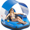 Tube de rivière gonflable de 116,8 cm avec auvent pare-soleil amovible, tube flottant robuste pour adultes, repose-jambes et dossier ergonomiques, sac imperméable et porte-gobelets BLEU