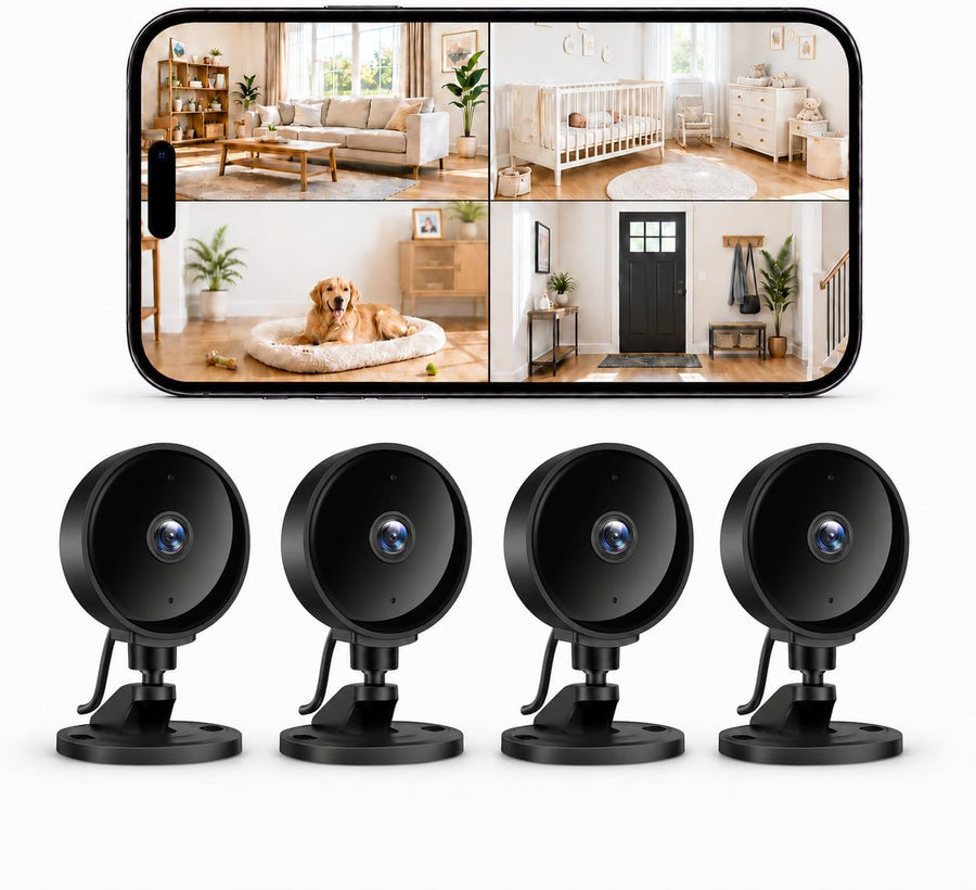 Lot de x4 Caméra Intérieure sans Fil 1080P, Caméra WiFi avec Vision Nocturne, Détection de Mouvement, Audio Bidirectionnel, Compatible Alexa & Google Home, WiFi 2,4 GHz Uniquement