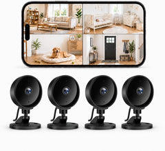 Lot de x4 Caméra Intérieure sans Fil 1080P, Caméra WiFi avec Vision Nocturne, Détection de Mouvement, Audio Bidirectionnel, Compatible Alexa & Google Home, WiFi 2,4 GHz Uniquement