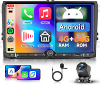 Autoradio Android 4G+64GB pour VW Seat Altea Toledo Leon Skoda Fabia Passat Radio CarPlay Android Auto sans Fil, 9 Pouces Écran Tactile Radio 2 DIN GPS, WiFi, DSP FM/RDS Bluetooth+ Caméra
