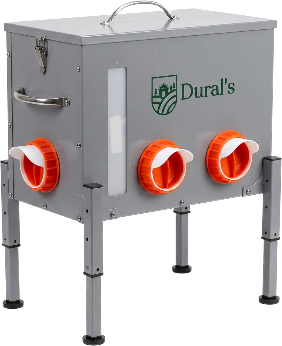 Mangeoire Poules Anti-Nuisible Grande Capacité 18 kg / 30 L – Distributeur de Graines Automatique Acier Galvanisé, 6 Ports & Fenêtre de Niveau – Mangeoire Poule Extérieur Poulailler