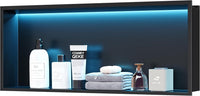 Douche-Niche Inox avec Lumière RGB, Étagères Encastrées avec LED RVB, Pas Besoin de Carrelage Niche Salle de Bain, Couche Unique, 75CM, Noir