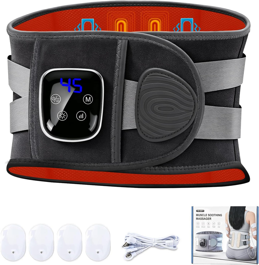 Ceinture Chauffante Lombaire avec 9 Modes de Massage, 5 Niveaux de Chaleur, 4000 mAh Batterie, Ceinture Chauffante Dos Sans Fil, pour Détendre les Lombaires, Abdominales