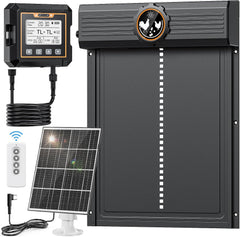 Grande Porte Poulailler Automatique Solaire avec avec Écran LCD Externe Capteur de Lumière, Minuterie, Télécommande, Fonction Anti-pincement, Aluminium, Étanche IP65, Ouverture 28.5 x 24 cm