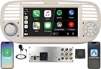 Autoradio pour Fiat 500 2013-2020,Linux,démarrage 2s,Écran Fiat 500 Compatible avec Le contrôle au Volant,CarPlay/Android Auto sans Fil,Radio RDS,DSP,4x45W,Bluetooth,Canbus,USB,1-DIN,Plug&Play-Beige