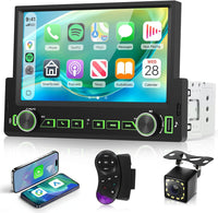 Autoradio avec sans Fil Carplay Android Auto Mirror Link, 1 Din 7 Pouces Ecran Tactile Poste Radio Voiture avec Bluetooth Radio FM EQ SWC Rétroéclairage Coloré, USB/Type-C+ Caméra