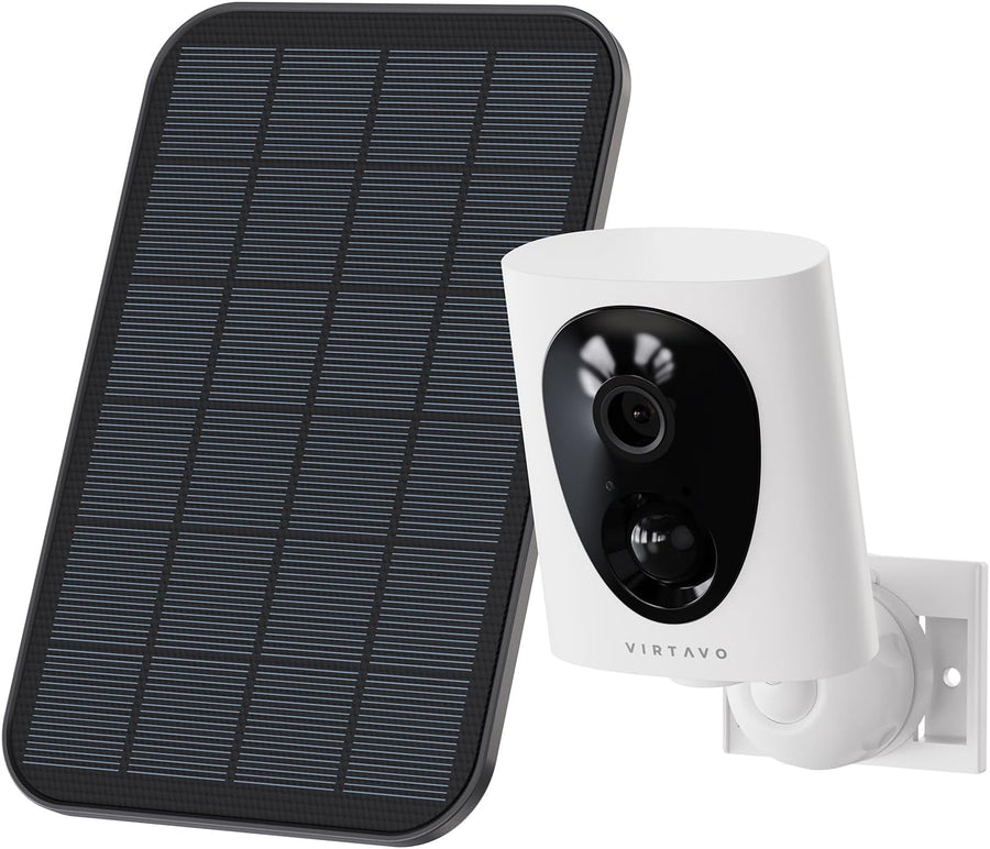 Camera Surveillance 2K WiFi Exterieure sans Fil, Batterie et Panneau Solaire 3W Intégrés, Vision Nocturne Couleur Starlight, Détection PIR, Audio Bidirectionnel