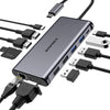 Hub USB C 12 en 1, MAVINEX Adaptateur USB C Multiport à Triple Affichage avec PD 100W, Double HDMI 4K et VGA 1080P, Ethernet RJ45, USB-C et 4 Ports de données USB-A, Lecture Carte SD/TF