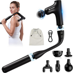 Pistolet de Massage Dos 50cm pour Auto-Massage&Massage Tissus Profonds pour Récupération,Design 3 Sections,Force 7kg Percussion Turbo,4 Têtes,Silencieux,Charge Type-C